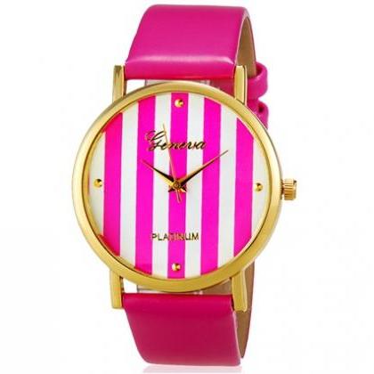 Women Striped Print Analog Watch With Faux Leather..