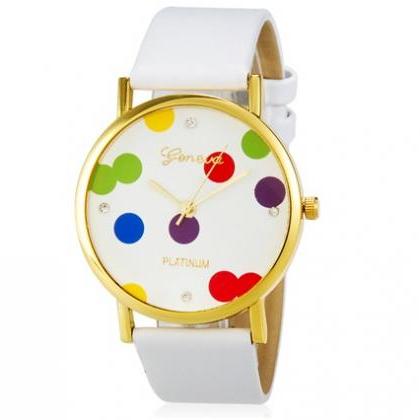 Women Polka Dot Printed Round Analog Watch With..
