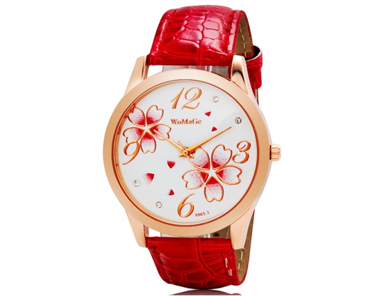 Womage 9965-3 Women Analog Watch With Faux Leather Strap (red) M.