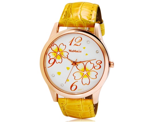 Womage 9965-3 Women Analog Watch With Faux Leather Strap (yellow) M.