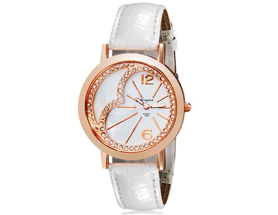 Hongain A606 Women Analog Watch With Crystal Decorated Alloy Dial Faux Leather Strap (white) M.