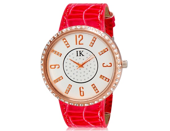 Ik Women Crystal Decorated Stylish Analog Watch With Faux Leather Strap (red) M.