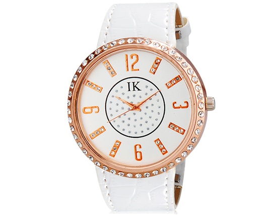 Ik Women Crystal Decorated Stylish Analog Watch With Faux Leather Strap (white) M.
