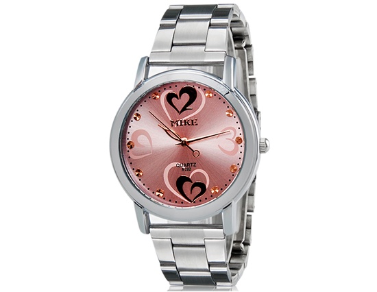 Mike 8192 Heart Heart Print Women Analog Watch With Stainless Steel Strap (pink) M.