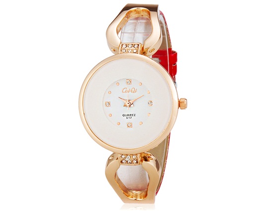 Caiqi 612 Women Fashionable Analog Watch With Faux Leather Strap (red) M.