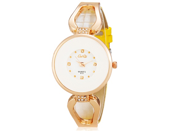 Caiqi 612 Women Fashionable Analog Watch With Faux Leather Strap (yellow) M.