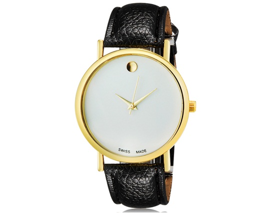 Womage 1089 Women Fashionable No-digital Scale Analog Quartz Wrist Watch With Faux Leather Band (black)