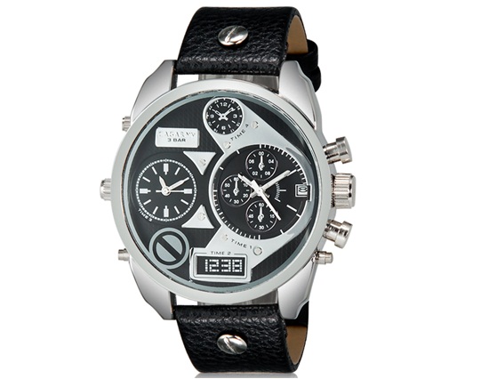 Cagarny 6822 Men Fashionable Dual Movement Sport Watch With Calendar Display (black+white)