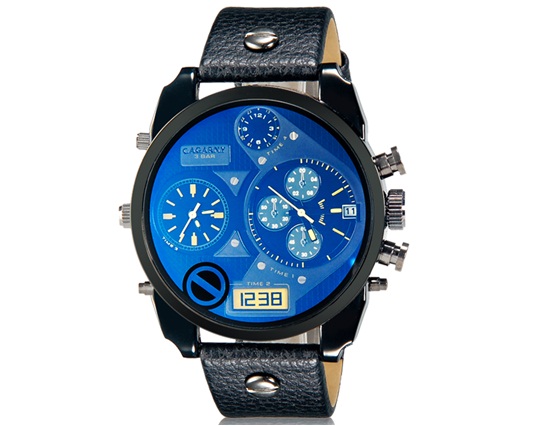 Cagarny 6822 Men Fashionable Dual Movement Sport Watch With Calendar Display (black+blue)
