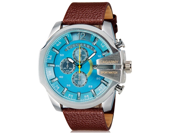 Cagarny 6839 Men Fashionable Large Dial Sport Watch With Calendar (brown+blue)