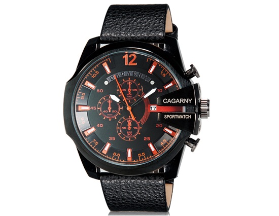 Cagarny 6839 Men Fashionable Large Dial Platesport Watch With Calendar Display (red+black)