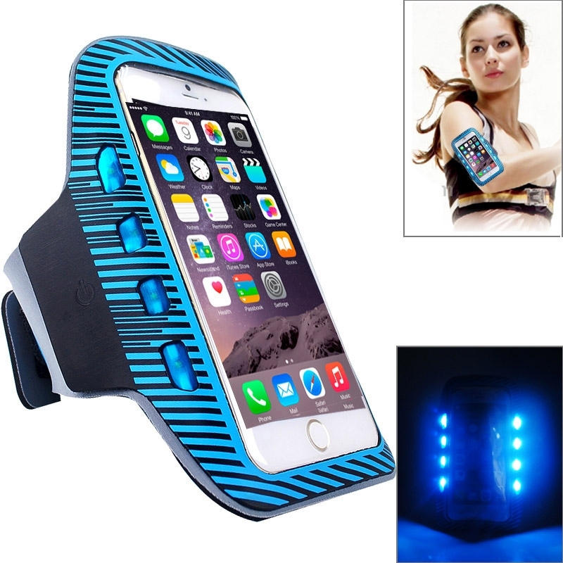 Colorful Sport Armband Case With Led Lighting For Iphone 6 Plus / Samsung Galaxy S7 Edge / Note 5 & 4(blue)